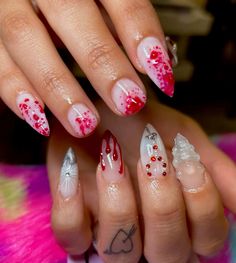 Vampire nails  • Vampire teeth nails  • Blood nails  • Halloween nails Vampire Gel Nails, Vampire Teeth Nails, Nails For Baddies, Teeth Nails, Accepting New Clients