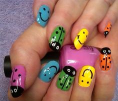 nails art Ladybug Nails, Kids Nail Designs, Butterfly Nail Designs, Makeup Nails Designs, Face Paints, Fingernail Designs, Dot Nail Art, Different Nail Designs