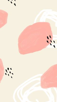 an abstract pink and white painting with black dots