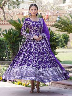 Fascinating purple embroidered jacquard traditional gown with dupatta" - the perfect outfit for any special occasion! This exquisite gown features intricate sequin embroidered work on a luxurious purple jacquard fabric, making it a true showstopper. Paired with a matching silk dupatta adorned with sequin and embroidered work, as well as designer lace details, this gown exudes elegance and sophistication.
This gown includes its fully stitched design, available in sizes XS to XXL to ensure a perfe Brocade Anarkali Dress For Reception, Traditional Purple Salwar Kameez With Intricate Embroidery, Unstitched Purple Traditional Wear For Reception, Designer Traditional Wear With Intricate Embroidery In Purple, Festival Purple Salwar Kameez With Intricate Embroidery, Anarkali Brocade Gown For Receptions, Purple Art Silk Traditional Wear With Intricate Embroidery, Traditional Purple Wear With Intricate Embroidery, Purple Embroidered Salwar Kameez With Traditional Drape