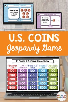 US coins Jeopardy game 1st grade Coins Kindergarten, Student Learning Objectives, Kindergarten Math Games