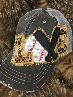 Any ball LOVE design  you pick the color where the leopard is here on this picture  if you want bats Distressed Black Snapback Hat, Black Distressed Snapback Trucker Hat, Distressed Black Snapback Baseball Cap, Black Distressed Snapback Hat, Casual Black Baseball Cap With Patches, Mommy Inspiration, Team Cap, Snap Backs, Love Design