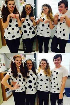 four pictures of people dressed up as ladybug and the man in white shirt