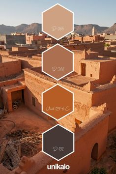 the color scheme for an adobe - style house in morocco is brown, tan and grey