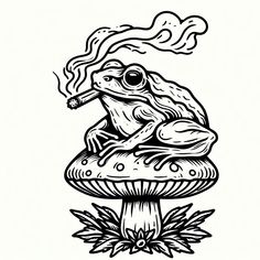 Frog On A Mushroom Drawing, Toad On A Mushroom, Drawing Ideas Frogs, Frog On A Mushroom, Frog On Mushroom, Gotik Tattoo, Skull Tattoo Flowers, Optical Illusion Tattoos, Illusion Tattoos