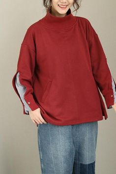 Fabric:                  Fabric has no stretchSeason:                Spring .Fall .WinterType:                     Fleece Sleeve Length:     Long sleeveColor:                    Black .RedShirts Length:      ShortStyle:          & Red And Black Shirt, Spring Blouses, Diy Sweatshirt, Winter Tops, Red Shirt, Cotton Fleece, Pair Of Pants, Casual Tops, High Neck