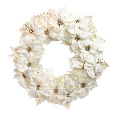 a white wreath with flowers on it