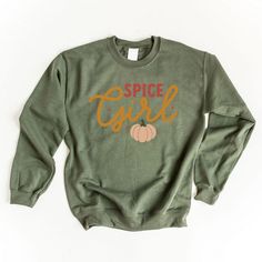 Looking for a cute versatile top to wear this summer? Make sure to grab one of our Spice Girl Pumpkin Sweatshirts! This soft and comfortable shirt is the perfect top for any outfit. It can be paired with biker shorts, Jeans, or the classic stay at home sweats! The bright color adds a pop of summer to any outfit. This sweatshirt is true-to-size, so be sure to order your regular size! If you are looking for a more oversized look, make sure to size up. Cozy Fit Comfortable Cotton Tops, Comfortable Cotton Tops With Cozy Fit, Comfortable Cozy Fit Cotton Top, Casual Cotton Top For Fall, Relaxed Fit Shirt For Fall Loungewear, Relaxed Fit Shirt For Loungewear In Fall, Comfortable Cotton Casual Top, Spring Green Cozy Fit Top, Basic Fall Loungewear T-shirt