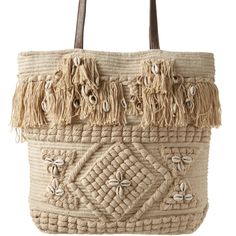 Brand New Summer Tribe Medium Size Tote With Fringe And Cowrie Shell Trim. **It Does Not Have Any Flaws. This Tote Bag Is Perfect For The Summer. Tote Details: - Approx. 11" Strap Drop - Approx. 18" X 15" X 4" - Imported Materials Cotton Exterior, Polyester Lining. Tote Bag Design Was Hand Made. Beachy Sand-colored Beach Bag With Braided Handles, Beachy Sand-colored Straw Bag, White Summer Hobo Bag For Vacation, White Hobo Bag For Beach Season, White Hobo Bag For The Beach, Cream Rectangular Hobo Bag For Vacation, Rectangular Cream Hobo Bag For Vacation, Beachy Sand Tote Shoulder Bag, Chic Cream Beach Bag For Beach Season