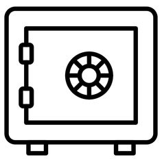 a black and white icon of a safe