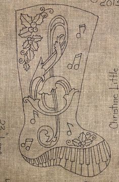 a drawing of a boot with musical notes on it