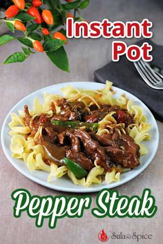 instant pot pepper steak on a white plate