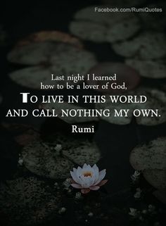 a quote from rumi about how to live in this world and call nothing my own