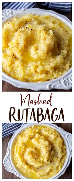 mashed rutabaga in a white bowl