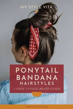 Bun With Bandana, Fun Hair Ideas, Braid Guide, Ways To Wear A Bandana, Bandana Hairstyles For Long Hair, How To Tie Bandana, Hairstyle Shorthair, Braid Videos, Half Ponytail