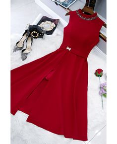 Get 10% off now! Buy burgundy tea length semi party dress with beaded neckline at cheap price online. Free stable shipping and pro custom service since 2009. Red Hoco Dress Short, Hoco Dress Short, Red Hoco Dress, Red Hoco, Short Homecoming Dresses, Hoco Dress, Shiny Dresses, Semi Formal Dresses, Beaded Neckline