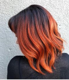 Dark Brown And Orange Hair, Orange Hair With Dark Roots, Orange Hair Dark Roots, Orange Roots Black Hair, Ginger Hair Dark Roots, Copper Orange Hair, Hair Wishlist, Dark Orange Hair, Burnt Orange Hair