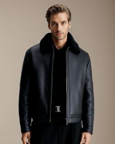 Men’s Leather Jackets, Elegant Formal Leather Jacket With Padded Collar, Luxury Leather Outerwear, Luxury Leather Jacket With Padded Collar For Business, Luxury Leather Jacket With Padded Collar For Work, Leather Biker Jacket With Faux Fur Lining For Work, Modern Leather Jacket With Lapel Collar For Winter, Luxury Winter Biker Jacket With Padded Collar, Classic Winter Leather Jacket With Faux Fur Lining