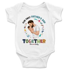 Our personalized baby onesies are incredibly comfy and adorable, making them essential items for your loved children (from newborns to 24-month-old kids). Made from 100% ring-spun cotton (for solid colors), our onesies are surely durable and breathable to be worn all year round. The fabric weight is light (only 5 oz), so you can ensure that your kids will be totally comfortable while wearing the onesies.Standing out from the crowd, our baby onesies are customizable so you can totally add your ow Father's Day Gift Cotton Onesie, Cotton Birthday Onesie For Father's Day, Father's Day Cotton Onesie With Graphic Print, Cotton Birthday Onesie, Family Matching Onesie With Name Print For Father's Day, Customizable Cotton Onesie For Father's Day, Short Sleeve Onesie For Father's Day Gift, Family Matching Cotton Onesie For Mother's Day, Custom Print Cotton Onesie For Birthday