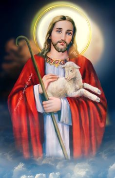 jesus holding a lamb in his arms