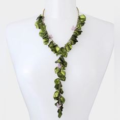 Beautiful Lightweight Y Necklace Features Dangling, Flowy Green Silk Petals And Pink Butterflies With Stone Accents. Length: 20” + 3” Extender. Frontal Drop 8”, 1” Width. Lobster Clasp. See My Closet For Matching Bracelet And Earrings. Green Necklaces For Summer Parties, Elegant Green Necklace For Spring, Spring Party Green Necklaces, Gold Lipstick, Strawberry Necklace, Peacock Pendant, Betsey Johnson Necklace, Y Necklace, Long Chain Necklace