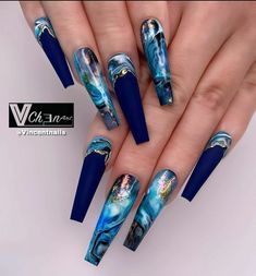 Point Nails, Mindless Behavior, Style Nails, Long Acrylic Nail Designs, Blue Acrylic Nails, Her Nails, Blue Nail Designs