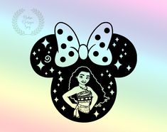 a drawing of a woman in front of a mickey mouse with stars on it's ears