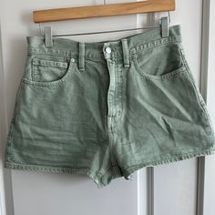 The Cut: Our Best-Selling Superhigh-Rise Shorts Are Momjean Perfectionfitted Through The Waist With An Easy A-Line Shape And Vintage-Y Yoke. The Fabric: Premium 100 Percent Cotton Nonstretch Cone Denim That Will Feel Tight At First, But Break In Juuuust Enough To Mold To Your Body. Front Rise: 11"; Inseam: 4". Fitted High-rise Jean Shorts With Five Pockets, Fitted Green Jean Shorts With Pockets, Green Mid-rise Jean Shorts With Pockets, Fitted High Rise Green Jeans, Green Fitted High-rise Jeans, Green High Rise Relaxed Fit Jeans, Green Fitted Mid-rise Jean Shorts, Fitted Green Mid-rise Jean Shorts, Fitted Cotton Jean Shorts With Five Pockets