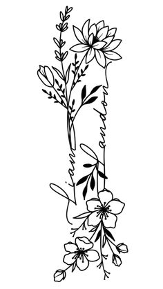 the letter i with flowers and leaves on it is outlined in black against a white background