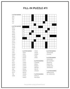 the crossword puzzle is shown in black and white, with words that read fill - in