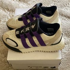 Alexander Wang Adidas Size 6 Fits Womens Size 7.5 See Pics Ships With Original Box Core White/Purple Adidas Purple Sneakers For Sports, Casual Purple Adidas Running Shoes, Purple Adidas Sweatshirt, Adidas Purple Leather Sneakers, Purple Non-slip Synthetic Sneakers, Shoes Adidas, Adidas Women, Adidas Shoes, Alexander Wang