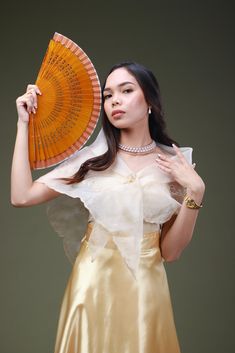 Filipiniana with fan concept Wedding Dress With Flowers, Dress With Flowers, Wedding Dresses With Flowers, Graduation Outfit, Put A Ring On It, Headdress