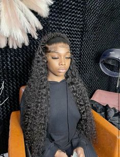 Wigs For Black Women Styles Curly, Curly Hair Frontal Wig Styles, Deepwave Frontal Wig Styles With 2 Braids, Lace Front Wig Ideas For Black Women, Deep Wave Wig Braid Hairstyles, Deep Wave Wig Style Ideas, Viral Wig Hairstyles, Wig Frontal Ponytail, Frontal Wig Deep Wave Hairstyles