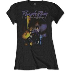 An official licensed Prince Ladies Tee featuring the 'Purple Rain' design motif. This high quality t-shirt design is available in the black colourway. Purple Rain Album, Prince Purple, Rain Design, Prince Purple Rain, Band Shirt, Screen Printing Designs, Album Design, Band Shirts, Purple Rain