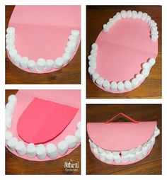 four images show how to make a paper mouth