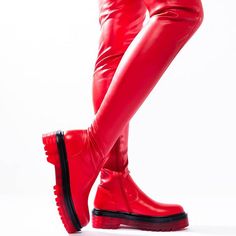 Tell Them To Bow Down In The Killer Queen Thigh High Boots By Azalea Wang! These Lethally Cute Festival Boots Feature A Red Vegan Leather Outer, Flexible Elasticized Upper For Various Leg Sizes, Clear Sole, And Inside Zip Closure. With These Cute Boots, You'll Rule Them All! * Round Toe * Ridged Clear Sole * Inside Zipper * 2" Heel Height 23"Shaft Height * Red Red High Heel Platform Boots For Fall, Red Knee-high Platform Boots For Party, Red High Ankle Platform Boots For Fall, Chic Red Platform Boots For Fall, Trendy Red Platform Boots For Spring, Red Fitted Platform Boots For Winter, Trendy Red Platform Boots For Fall, Red Fitted Winter Platform Boots, Red Knee-high Boots With Round Toe For Fall