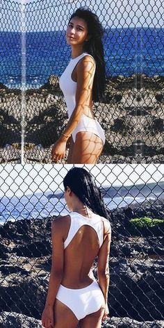 One Piece Swimsuit, Sexy Fashion Swimsuit, Open Back Cut Out Swimsuit, White Solid Swimsuit #suitingwomen Fashion Swimsuit, Swimsuits 2017, Swimsuit White, Cut Out Swimsuits, White Swimsuit, White Solid