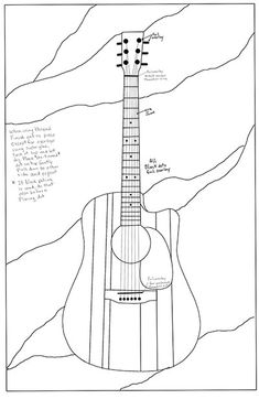 an acoustic guitar is shown in black and white, with the words written on it