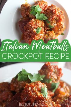 italian meatballs crockpot recipe on a white plate