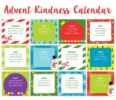 a christmas printable calendar with the words, and images for each individual's name