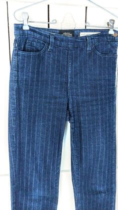 Casual Striped Straight Leg Jeans, Casual Striped Denim Jeans, Pinstripe Straight Leg Bottoms For Fall, Casual High Waist Striped Jeans, Straight Leg Pants With Vertical Stripes For Fall, Fall Straight Leg Pants With Vertical Stripes, Striped Straight Leg Denim Jeans, Striped Stretch Straight Leg Pants, Casual Vertical Stripes Denim Jeans