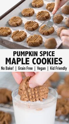 pumpkin spice maple cookies in a glass with a cookie scooper being held up over the top