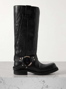 Shop ACNE STUDIOS Embellished crinkled-leather knee boots, Explore the latest ACNE STUDIOS women's collection today on NET A PORTER Leather Knee Boots, Acne Shop, Flat Dress Shoes, Floral Dresses Short, Dress Flats, Boot Pumps, Midi Skirts, Biker Boots, Ski Wear