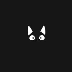 a black and white cat face with big eyes on a dark background, minimalistic