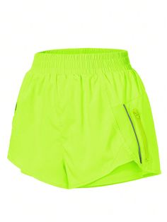 Solid Color Sport Shorts With Pockets And Zipper Lime Green    Fabric Plain  Slight Stretch  Women Activewear, size features are:Bust: ,Length: ,Sleeve Length: Verde Lima, Breast Tape Lift, Sports Shorts Women, Yoga Shorts, Outdoor Woman, Green Fabric, Shorts With Pockets, Sport Shorts, Active Wear For Women