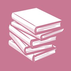 a stack of books sitting on top of each other in front of a pink background