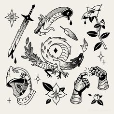 an ink drawing of different types of tattoos