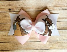 "Cute hand painted hair bow with Spirit and Boomerang from Spirit Riding Free. This bow is made with 3\" white grosgrain ribbon and acrylic paint. The bow is attached with a hair accessory of your choosing. It is then attached to a secondary colored ribbon butterfly bow underneath.  The bow measures approximately 6.5\" across and 5.0\" wide. All of my bows are made with the highest quality ribbon/paint and hardware and ship in boxes. All ends are heat sealed to prevent fraying.  If you are looki Hand Painted Hair, Spirit Riding Free, Ribbon Butterfly, Stallion Horse, Stallion Horses, Butterfly Bow, Corpus Christi Tx, Hair Painting, Poly Bags