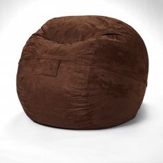 a brown bean bag chair sitting on top of a white floor