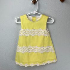 New Mayoral Lemon Crocheted Trim Dress, 12 Months, New With Tag Playful Yellow Dress For Dress-up, Yellow Summer Play Dress, Yellow Summer Dress For Play, Yellow Summer Dress For Dress-up, Summer Yellow Dress For Dress-up Occasions, Yellow Sleeveless Dress For Play, Yellow Dress For Spring Dress-up Occasions, Yellow Dress For Spring Dress-up Events, Fitted Yellow Dress For Playtime